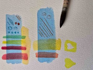 Erste Pinselübungen aus dem Aquarellkurs – Farbmischungen und Grundlagen