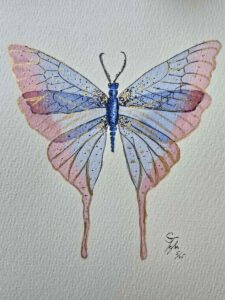 Aquarell-Übung: Schmetterling u. a. mit Tupftechnik und Farbverläufe